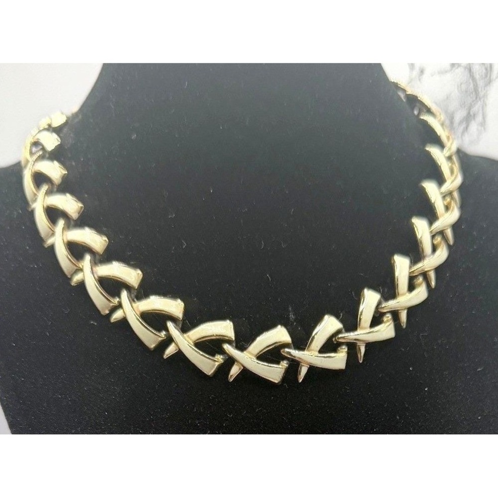 Coro Gold Tone Link Enamel Necklace Vintage Signed‎ 18 Inch